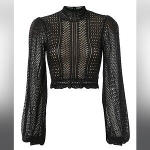 Ronny Kobo Elegant Cropped Black Lace Top